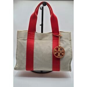 TORY BURCH TWILL MILLER TOTE - Red/Orange Handles and Lining